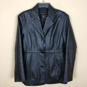 Black Leather Button Front Coat